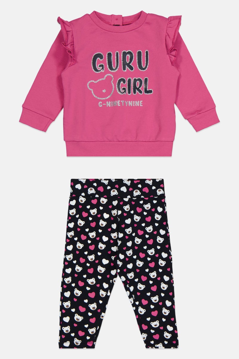 guru G99 By Guru Toddlers Girl 2 Pieces Brand Logo Top With Bottom Set, Multicolor - Image 2